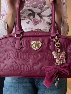 Juicy Couture Quilted Heart Satchel in Deep Berry